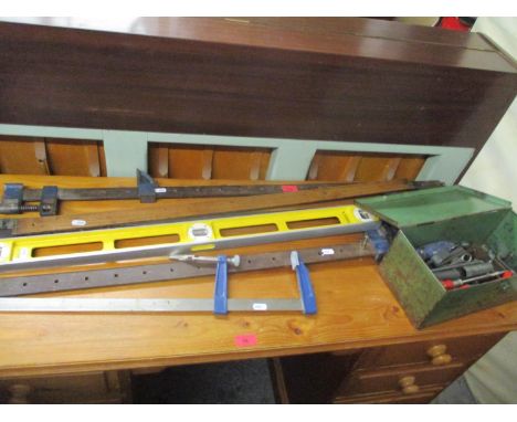 Tools to include three record cramps, rulers and hand tools 