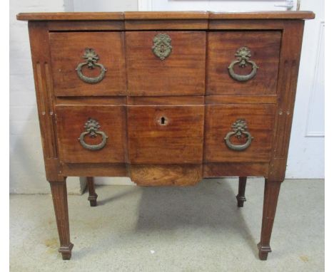 An early 20th century French transitional style commode, of small proportion, with two horizontal drawers mounted with cast b