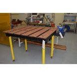 8" Swivel Base Vise mounted on heavy steel top welding table and Strong Hand yellow slotted welding