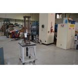 Parker Hydraulics, rolling 4 post vertical air operated press, 250 psi max 6" x 6" rigid Thompson