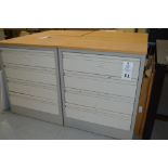 (3) 4 Drawer Metal Cabinets with wood finished formica tops, 24" x 30.5", 36.5" Tall
