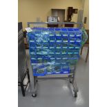 Grey rolling rack with blue bins, giant assortment Stainless Steel allen wrench head Cap Screws.