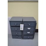 2 small grey 4 drawer cabinets with large assortment of various Di-Stay-Co hold down clamps