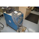 Miller SR-150-32 DC Welder on metal rolling cart, foot pedal and gas lines included
