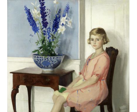 Archibald George Barnes (British, 1887-1972)Portrait of a girl, seated, next to flowerssigned 'Barnes' (lower right) oil on c