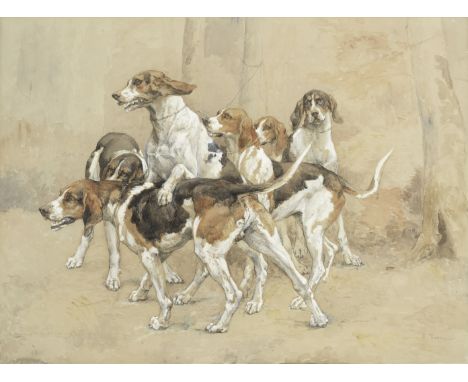 Paul Tavernier (French, born 1852)French hunting hounds signed 'P Tavernier' (lower right) with indistinct pencil annotations