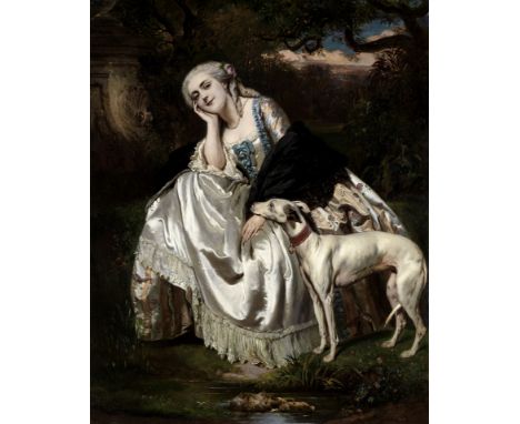 French School, 19th CenturyPortrait of a lady, seated, with her greyhoundindistinctly signed and inscribed 'Paris' (lower lef