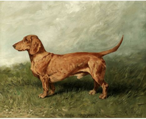 John Emms (British, 1843-1912)Portrait of a dachshund  signed and dated 'JNO EMMS 1906' (lower right); inscribed 'Ch: 'WIRRAL