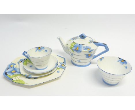 THIRTY PIECE PARAGON 'ICELAND POPPY' ART DECO CHINA PART TEA SERVICE now suitable for five persons, conical form painted with