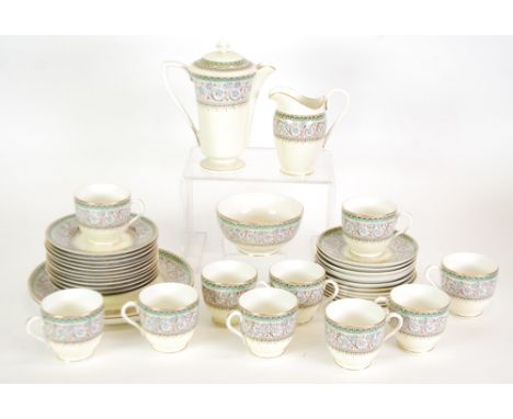 PRE-WAR ROYAL WORCESTER PORCELAIN 40 PIECE 'LADY EVELYN' PATTERN TEA/COFFEE SERVICE, brown printed mark and date code for 193