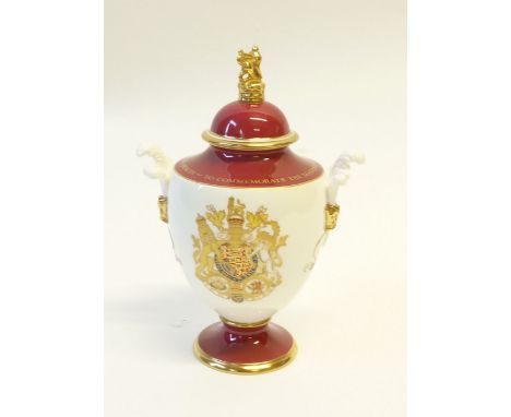 ROYAL WORCESTER CHINA LIMITED EDITION ROYAL COMMEMORATIVE TWO-HANDLED 'THE ROYAL MARRIAGE VASE', 1981, of pedestal form with 