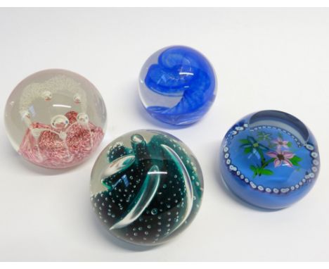FIVE CAITHNESS GLASS PAPERWEIGHTS, 'Amethyst Spray', 'Maydance', 'Steel Blue', 'Jacob's Ladder', the other name obscured by l