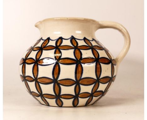 A 20th Century Art Pottery Squat Jug with repeated handpainted elipse pattern. Base in mongrammed HR. Height: 15cm 