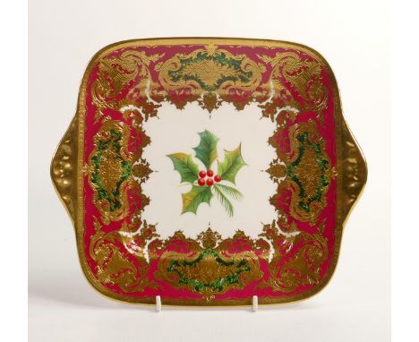 De Lamerie Fine Bone China Christmas Holy Patterned Handled Sandwich Plate  , specially made high end quality item, length 27