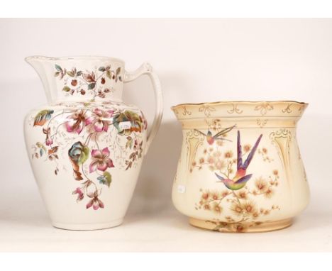 Two Victorian Ceramic Items including a Kent Floral Transfer Printed Toilet Jug together with a Crown Ducal Jardiniere. Heigh