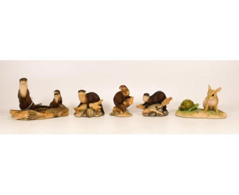 Boxed Border Fine Arts figures to include First Outing x 2, Otter RW2, River Watch SRE3 &amp; Rabbit &amp; Tortoise, tallest 
