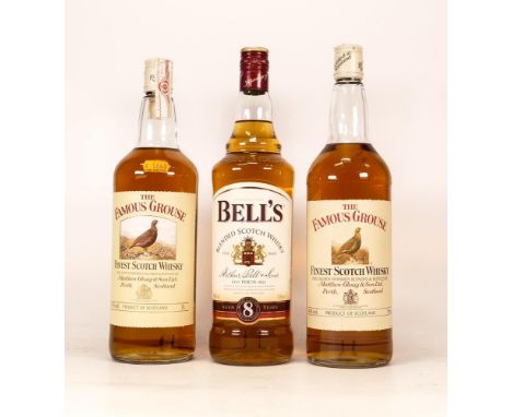 Three Sealed Bottles of Scotch Whisky to include Two Bottles of The Famous Grouse 1L together with Bells 8 Year Blended Scotc