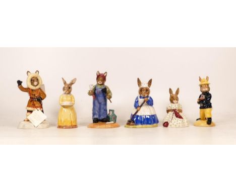 Royal Doulton Bunnykins  figures to include Clean Sweep Db6, Busy Needles Db10, Fireman Db75, 60th Anniversary Db127, Eskinmo
