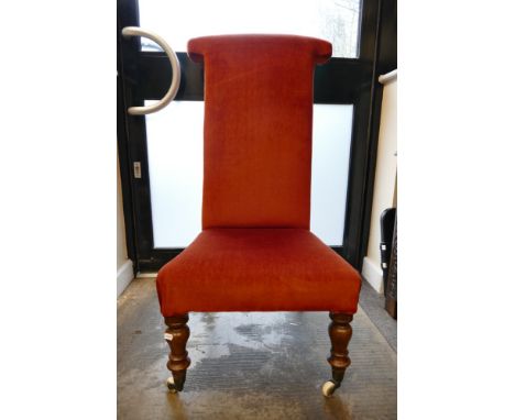 19th Century Red Velvet Upholstered Prie Dieu or PRayer Chair of Ceramic Castors. Height: 102cm 