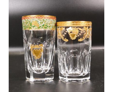 Two De Lamerie Fine Bone China heavily gilded Non Matching Tumblers with Bahrain Crest , specially made high end quality item