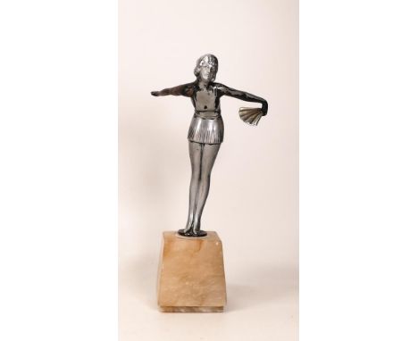 Art Deco Metal Lady Figure on stone base, height 23cm 