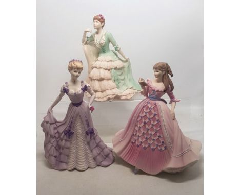 Three Coalport matt figurines - Victoria Gardens, Lady Caroline and First Waltz (3). 