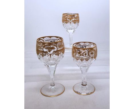 Three De Lamerie Fine Bone China heavily gilded Non Matching Wine Glasses &amp; similar , specially made high end quality ite