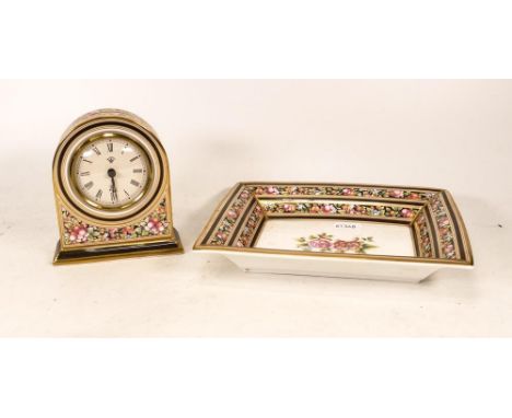 Wedgwood Clio Pattern Mantle Clock &amp; Oblong Dish, height of clock 12cm(2) 