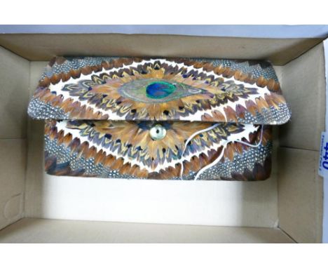 Unusual 1980's pheasant feather handbag &amp; , in original box. Condition Report: In good order overall, having had light us