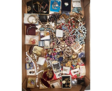 A large collection of vintage costume jewellery to include beads, broches, necklaces, watches, pendants &amp; some silver ite