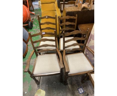 Set of 6 upholstered ladder-back dining chairs (4 +2 carvers). 