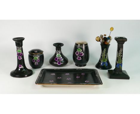 Shelley part dressing table set to include tray, candlestick, trinklet pot, vases pattern 8178 etc (7 pieces) 