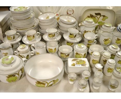 A comprehensive Denby Troubadour dinner service comprising dinner plates, side plates, service dishes, teapot, coffee pot, cu