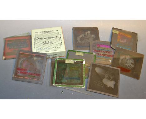 Cinema and advertising Announcement lantern slides including House of Wax, The mad magician,Persil washing powder,Charge of t