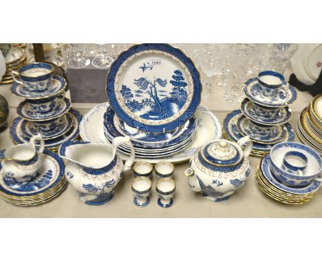 A Booths real old willow part dinner and tea service ; blue and white meat plates ;etc.