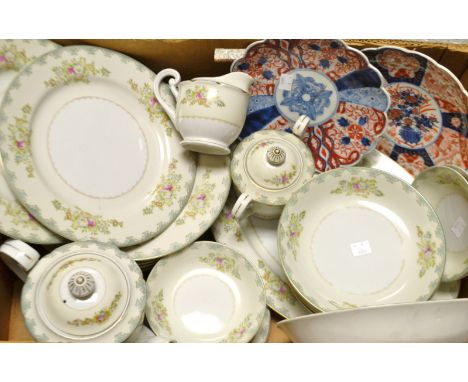 A Japanese Imari plate; another, similar; dishes and tea service 