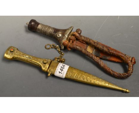 An African dagger, leather sheath; brass Oriental dagger (2)