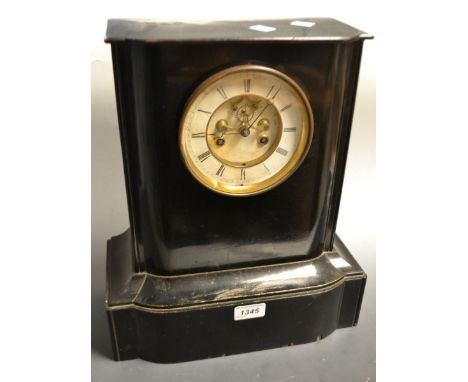 A French mantel clock, ebonised case, late 19th century.