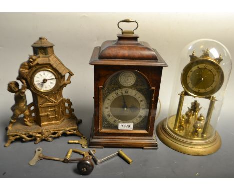 Horology - a French bronzed figural mantel clock, white dial with Roman and Arabic numerals (faults); a George II style elect