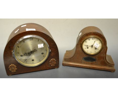 An early 20th century oak Westminster chime mantel clock; another similar (2)