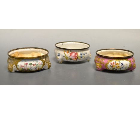 Three Georgian Bilston enamel salts