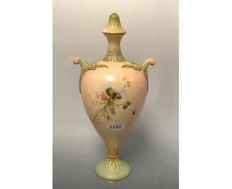 A Royal Worcester blush vase and cover decorated flowers