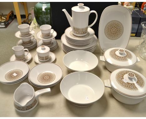 A Noritake Progression pattern dinner and part tea service, comprising serving plates, tureens and cover, dinner plates, bowl