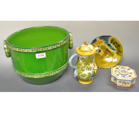 Ceramics - an Eichwald pottery planter;  a cantaglli style painted water jug;  a studio pottery saucer etc (4)