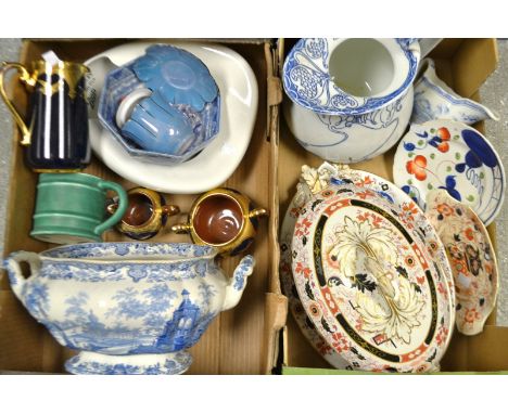 Ceramics - a large Victorian Ashworth Bros soup tureen and cover;  another blue and white;  an Art Nouveau jug; etc qty