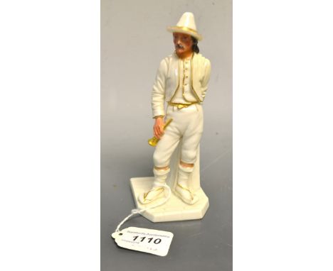 A Royal Worcester figure, of an Italian, he stands wearing a pointed hat, holding a horn, canted base, picked out in gilt , 1