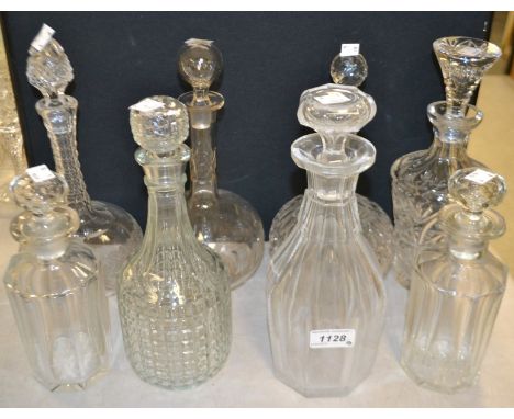 Glassware - an early 19th century decanter and stopper; others (6);  a pair of Victorian liqueur flasks (8)