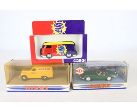 Three Corgi and Dinky Collection Die-Cast Model Vehicles in Original Retail Boxes. The lot includes a Volkswagen Transporter 