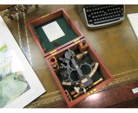 An early 20th Century mahogany cased "Husun" Henry Hughes &amp; Son sextant of 6" radius and 10" reading