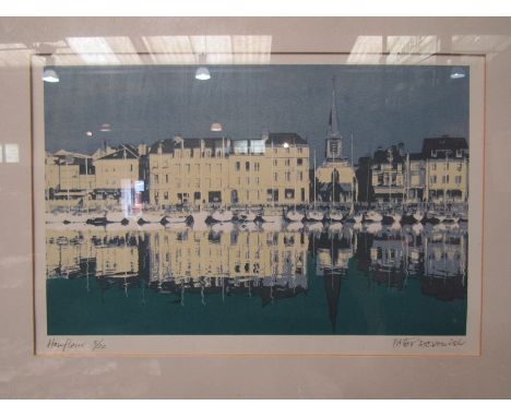 PETER DEVENISH (XX): A screen print "Honfleur" of harbour scene, 5/20, framed and glazed, 20cm x 31cm
